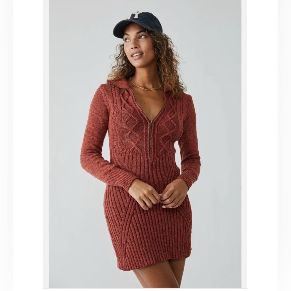 Free People Mont Blanc Mini Sweater Dress In Red Jasper